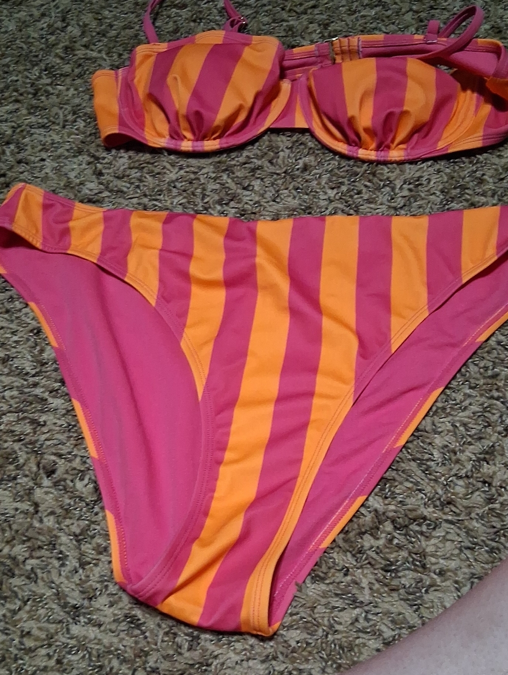 No Boundaries Pink & Orange Striped Bikini Set